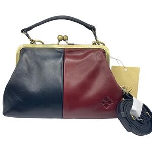 Patricia Nash Vione Leather Colorbock Frame Satchel Crossbody Bag Black Burgundy
